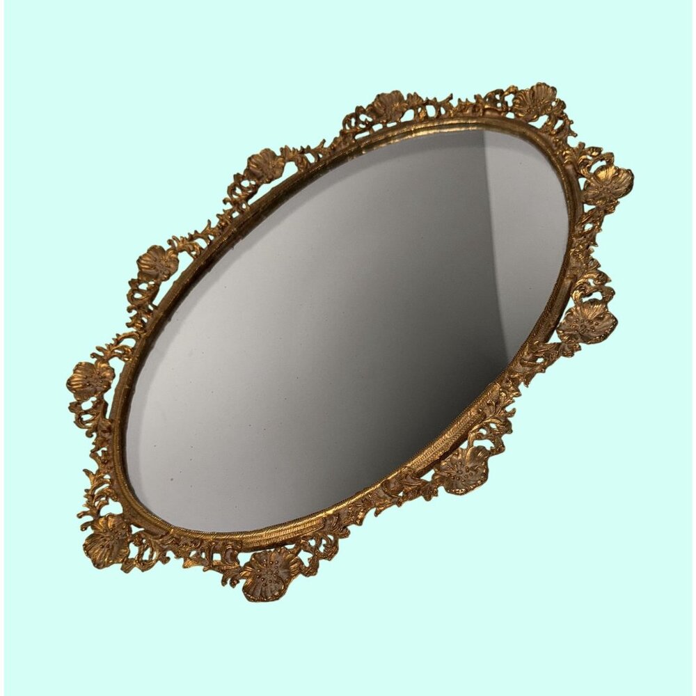 Ornate Victorian french Gold Oval Vanity Mirror Intricate Frame Design - Picture 3 of 8